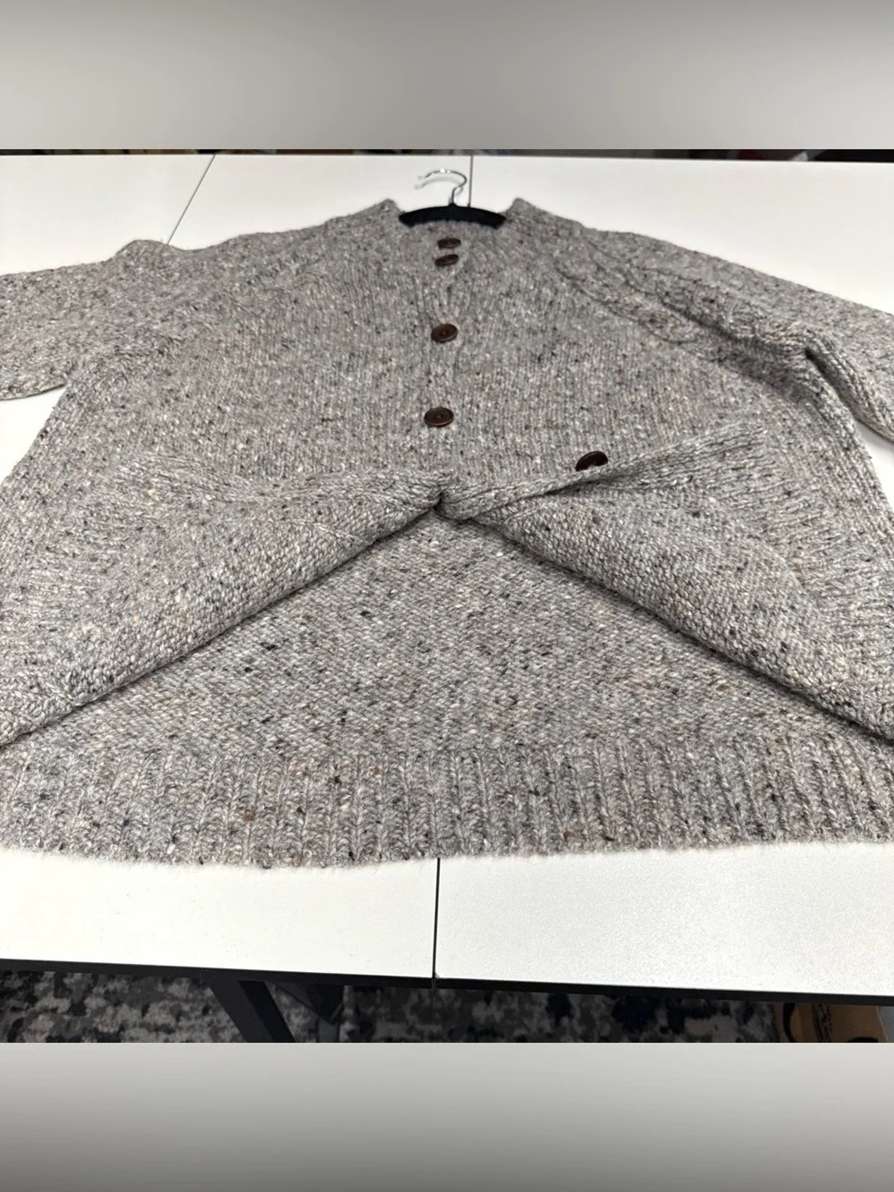 Celtic & Co. Donegal Funnel Neck Cardigan Jumper ‎ Sweater Sz M 100% Wool Gray